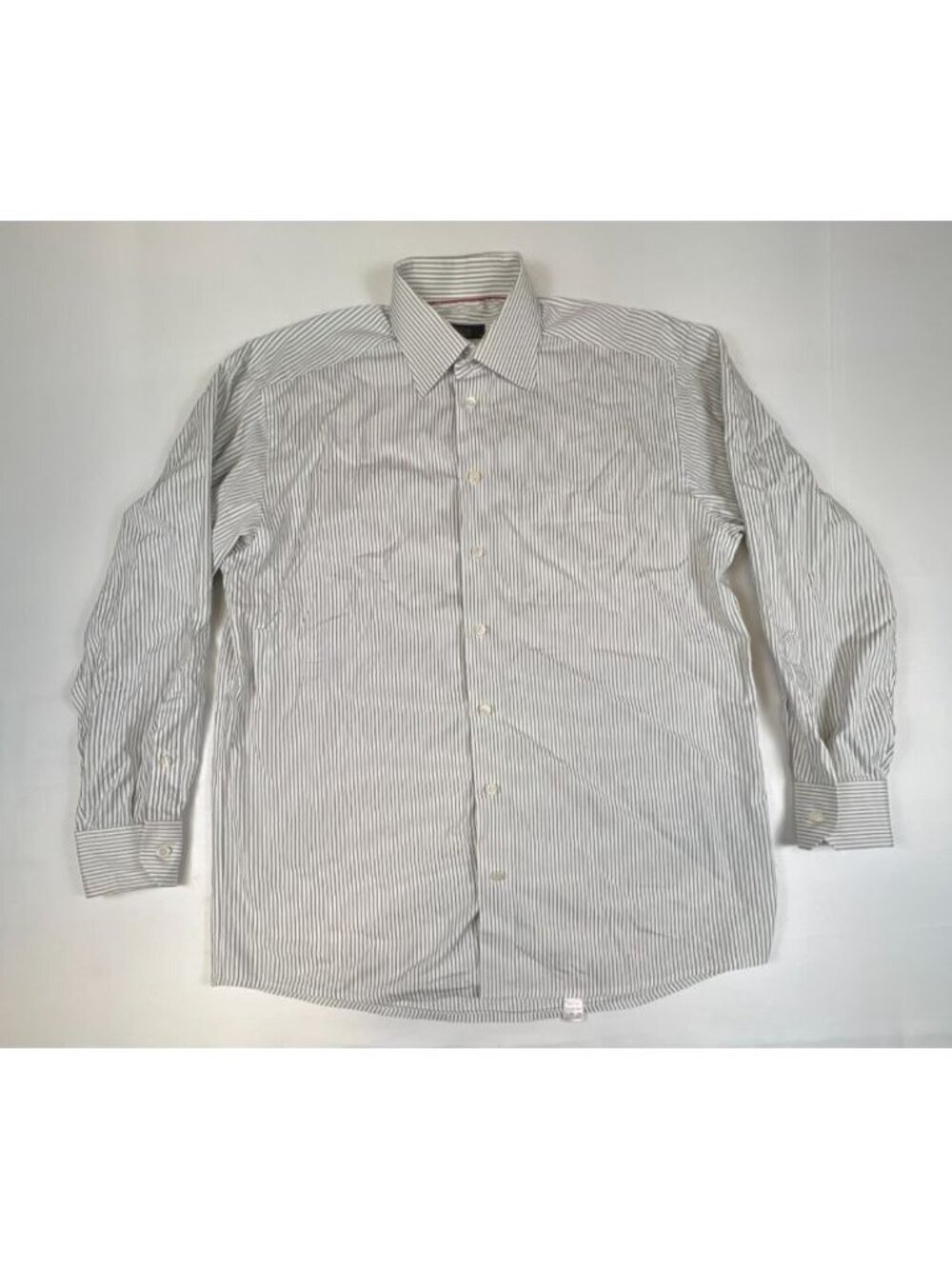 Eton Men 16.5 42 Contemporary Fit Dress Shirt Striped Cotton Grey White
